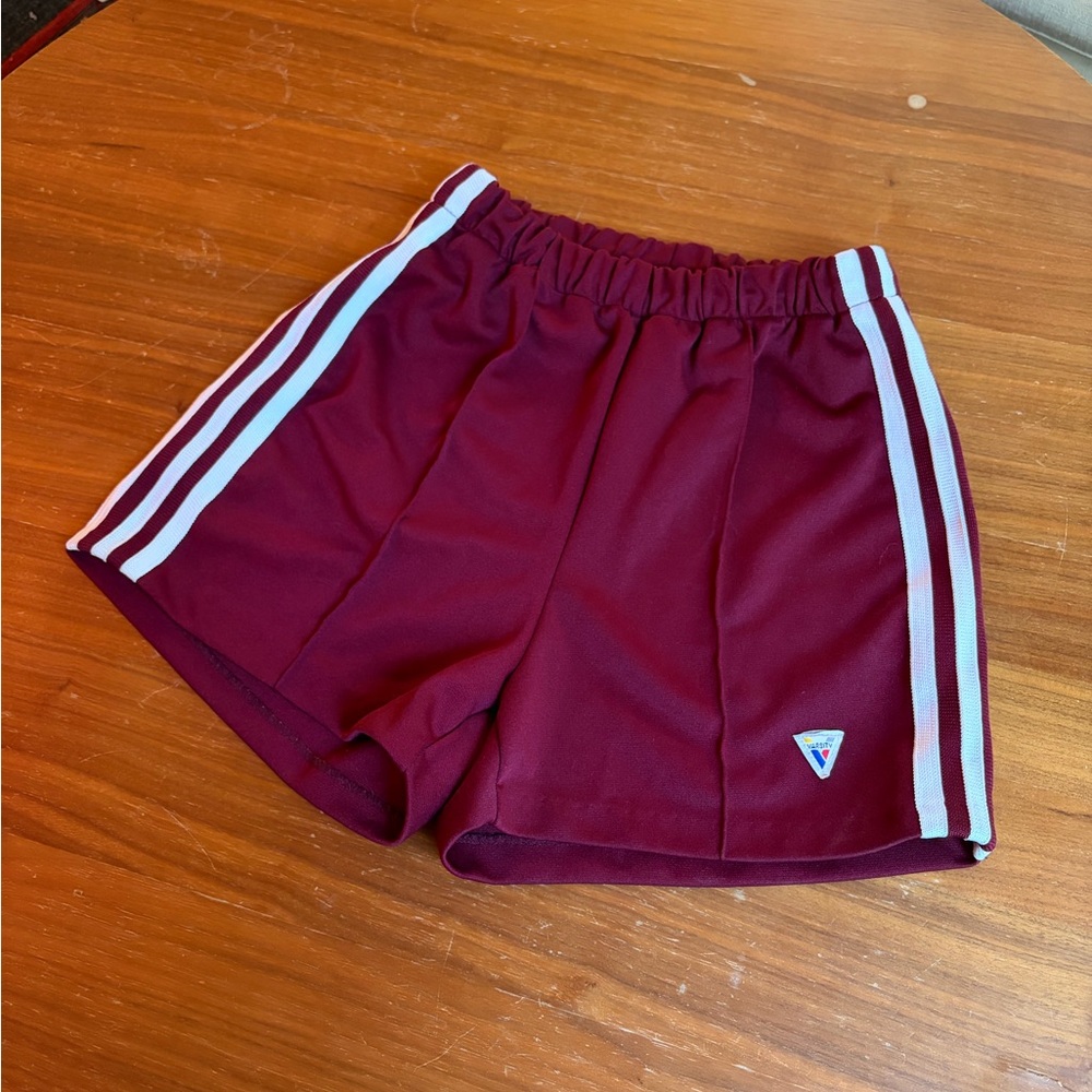 Vintage Maroon Athletic Shorts with White Stripes